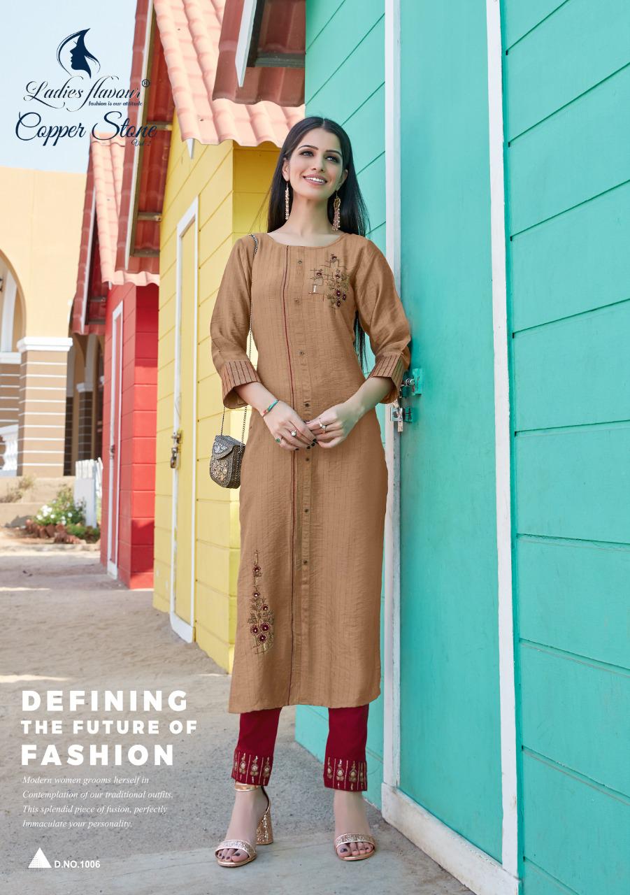 Ladies Flavour Copper Stone 2 Latest Fancy Ethinc Wear Designer Kurtis Collection